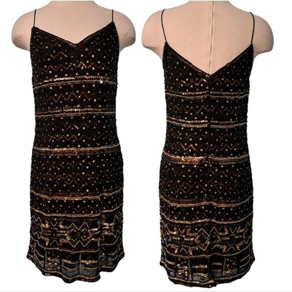 Theia Couture  Sleeveless Embellished Beaded Cocktail Dress Size 10 Black/Brown - Picture 3 of 13